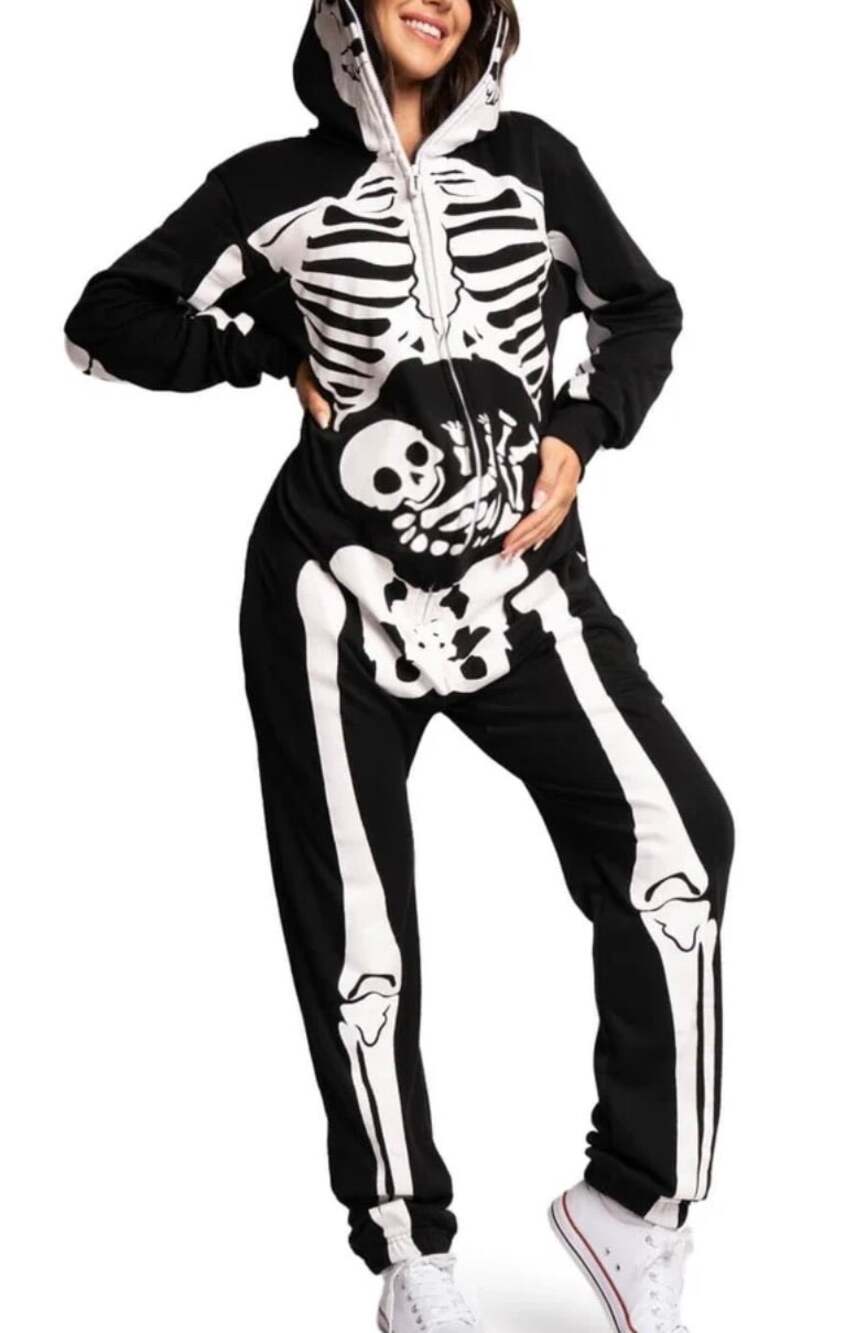 Tipsy Elves Skeleton baby belly Jumpsuit Halloween Costume Hooded Blak Sz S NWOT